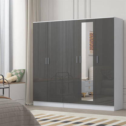Reflect 2pc Wardrobe Bundle - 3 Door Mirror + 2 Door Plain - Grey Gloss & Matt White