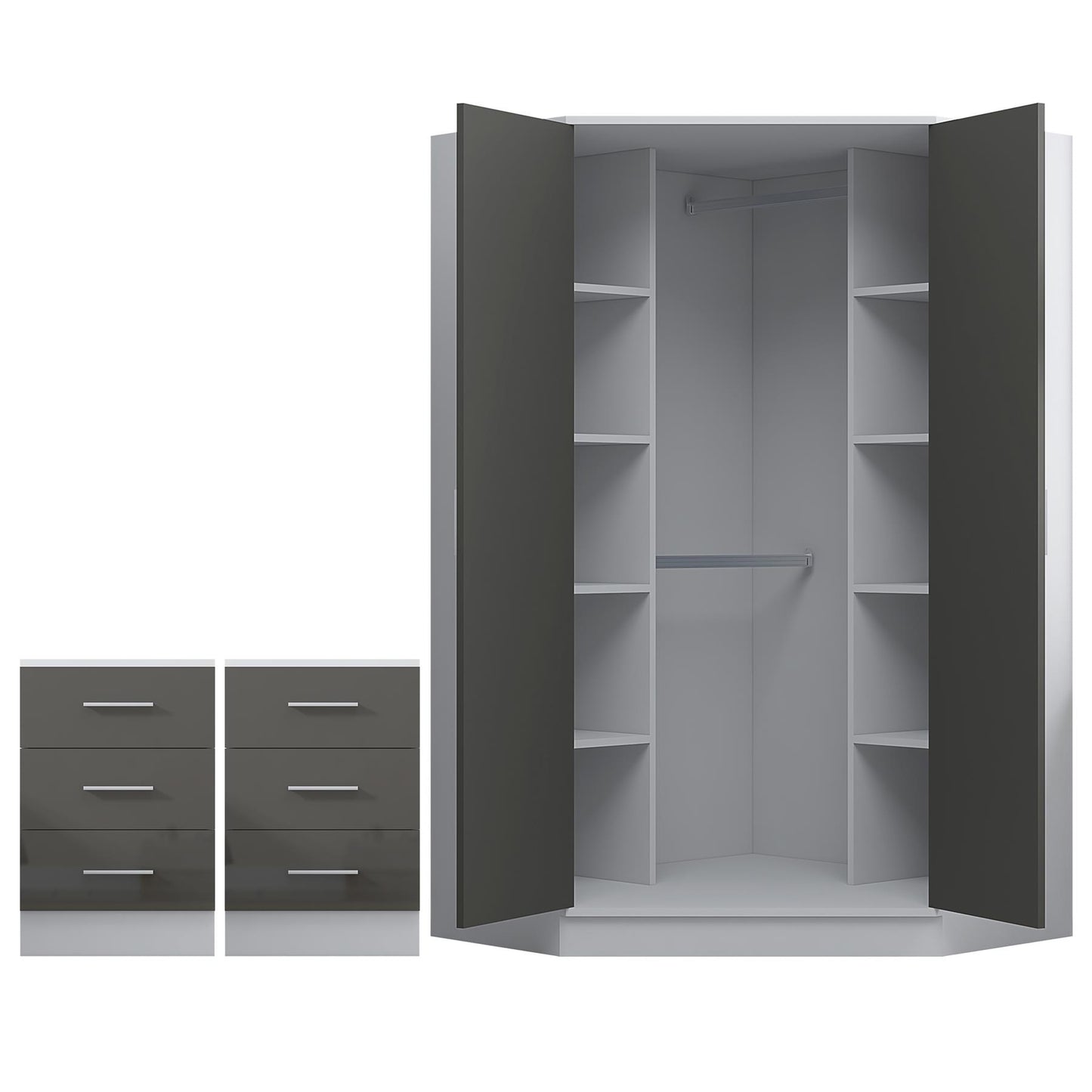 REFLECT 3pc Bedroom Set - 2 Door Corner + 2x Bedsides - 4 Colour Options
