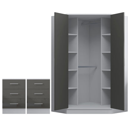 REFLECT 3pc Bedroom Set - 2 Door Corner + 2x Bedsides - 4 Colour Options