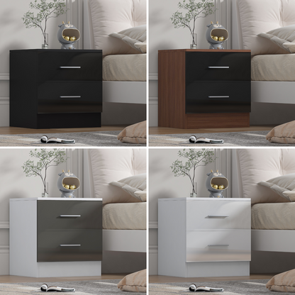REFLECT Gloss Bedroom Furniture 2 Drawer Bedside - 4 Colour Options