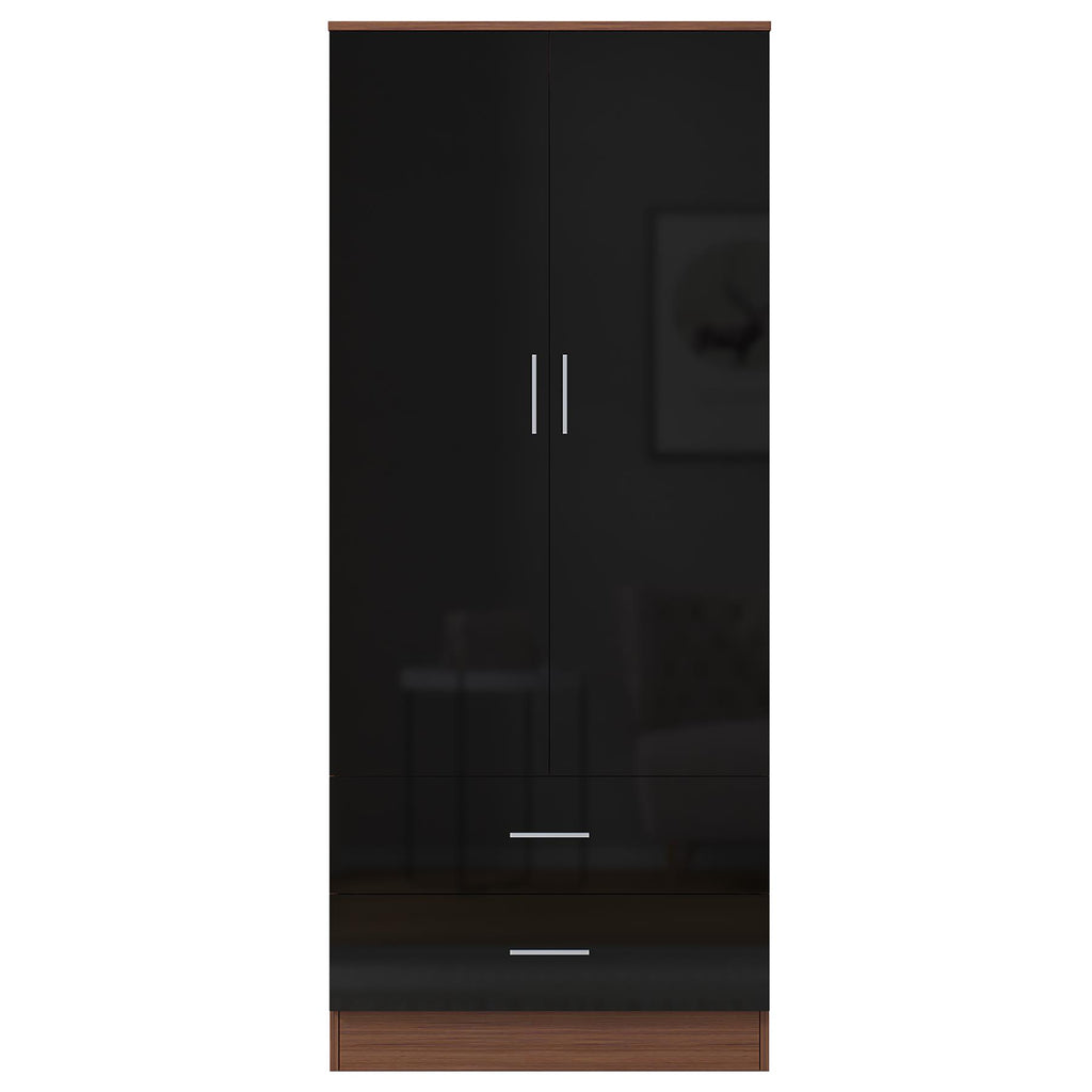 REFLECT High Gloss Bedroom Furniture Wardrobe Chest Bedside Desk - Black/Walnut