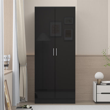 Reflect 2 Door Plain Wardrobe - Black Gloss & Black Oak - Hanging Rails & Shelves - Modern Sleek Design