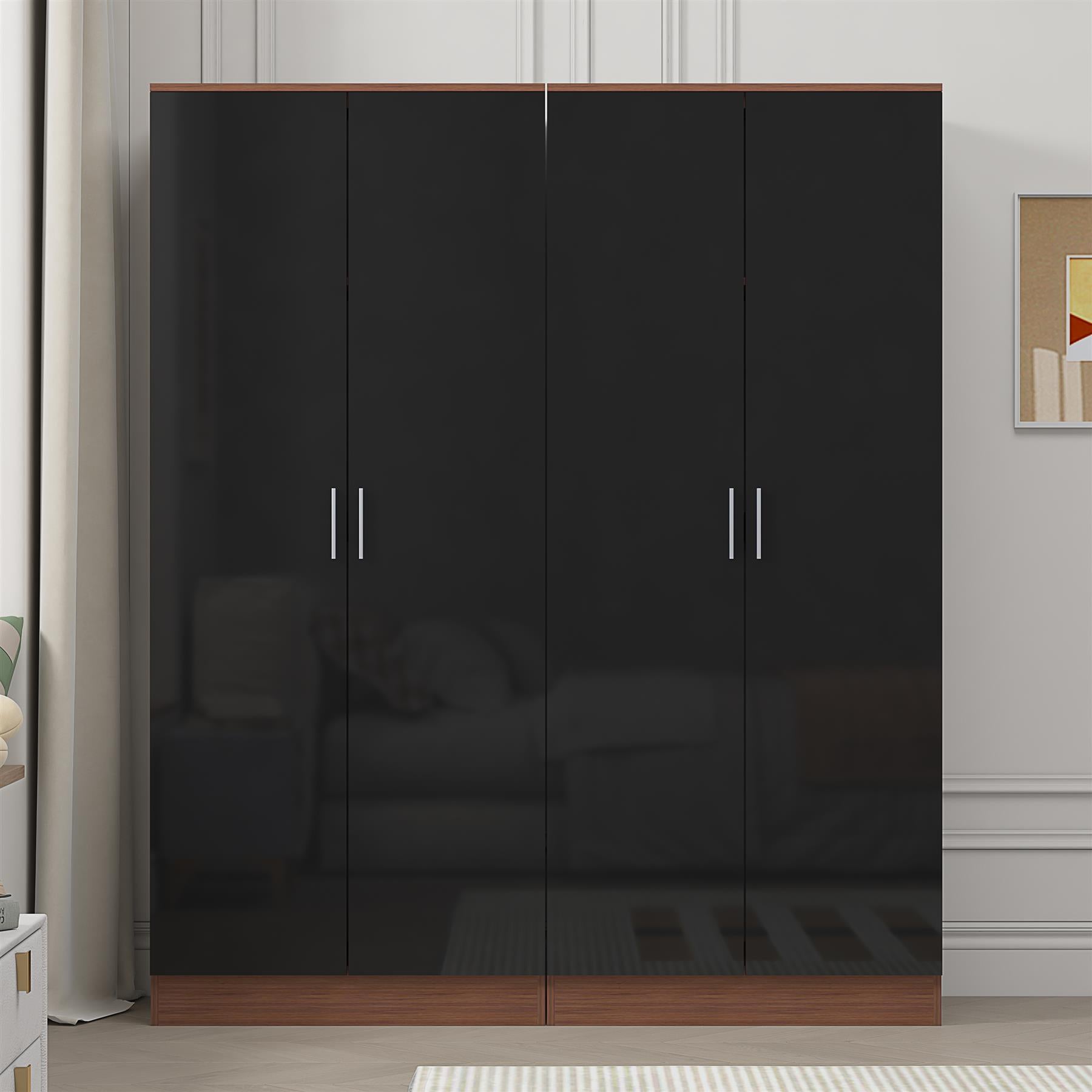 REFLECT - 2x 2 Door PLAIN Wardrobe Bundle - Gloss Black / Matt Walnut