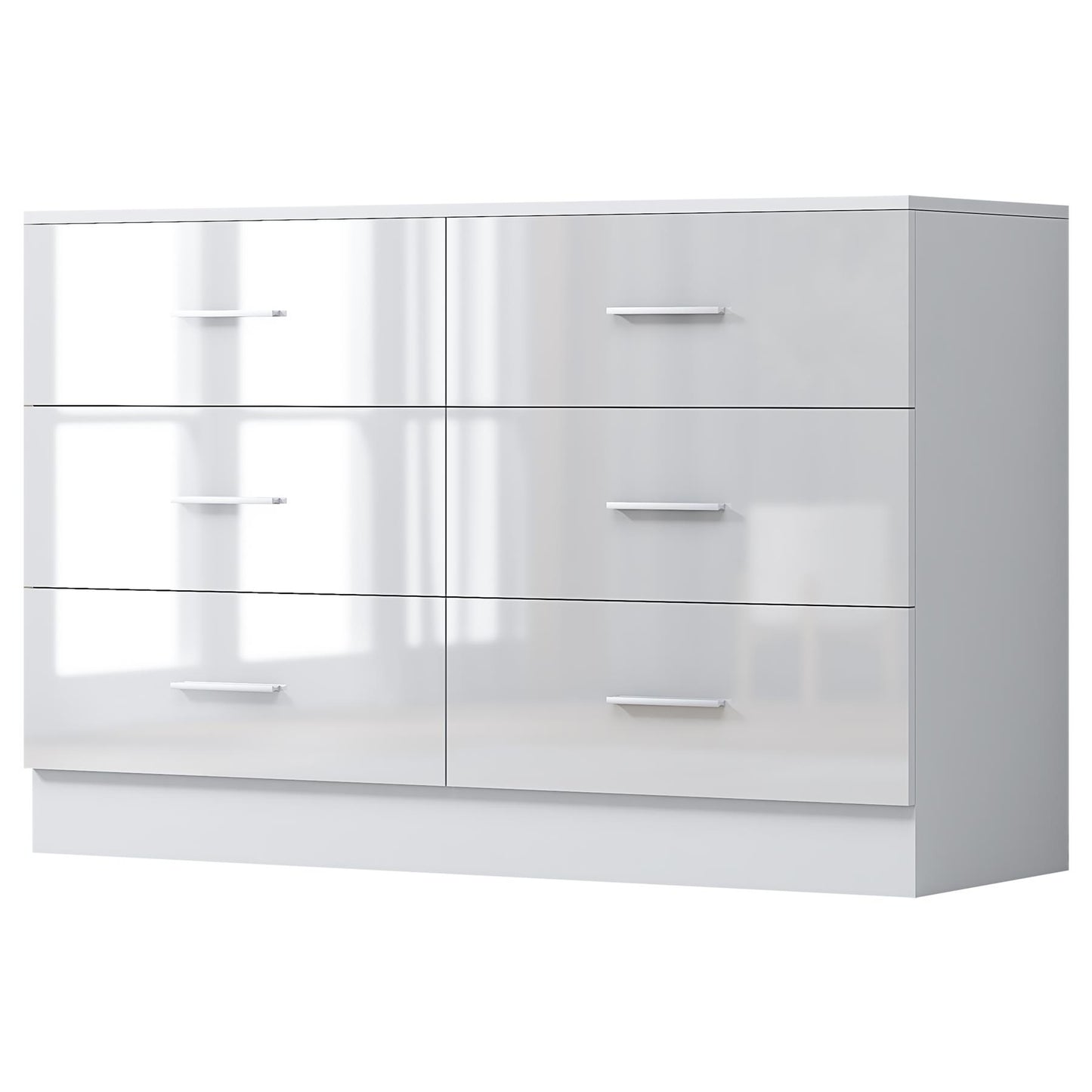 Reflect Wide 6 Drawer Chest - White Gloss & Matt White - Modern Bedroom Storage Unit with Drawers