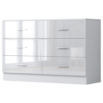 Reflect Wide 6 Drawer Chest - White Gloss & Matt White - Modern Bedroom Storage Unit with Drawers