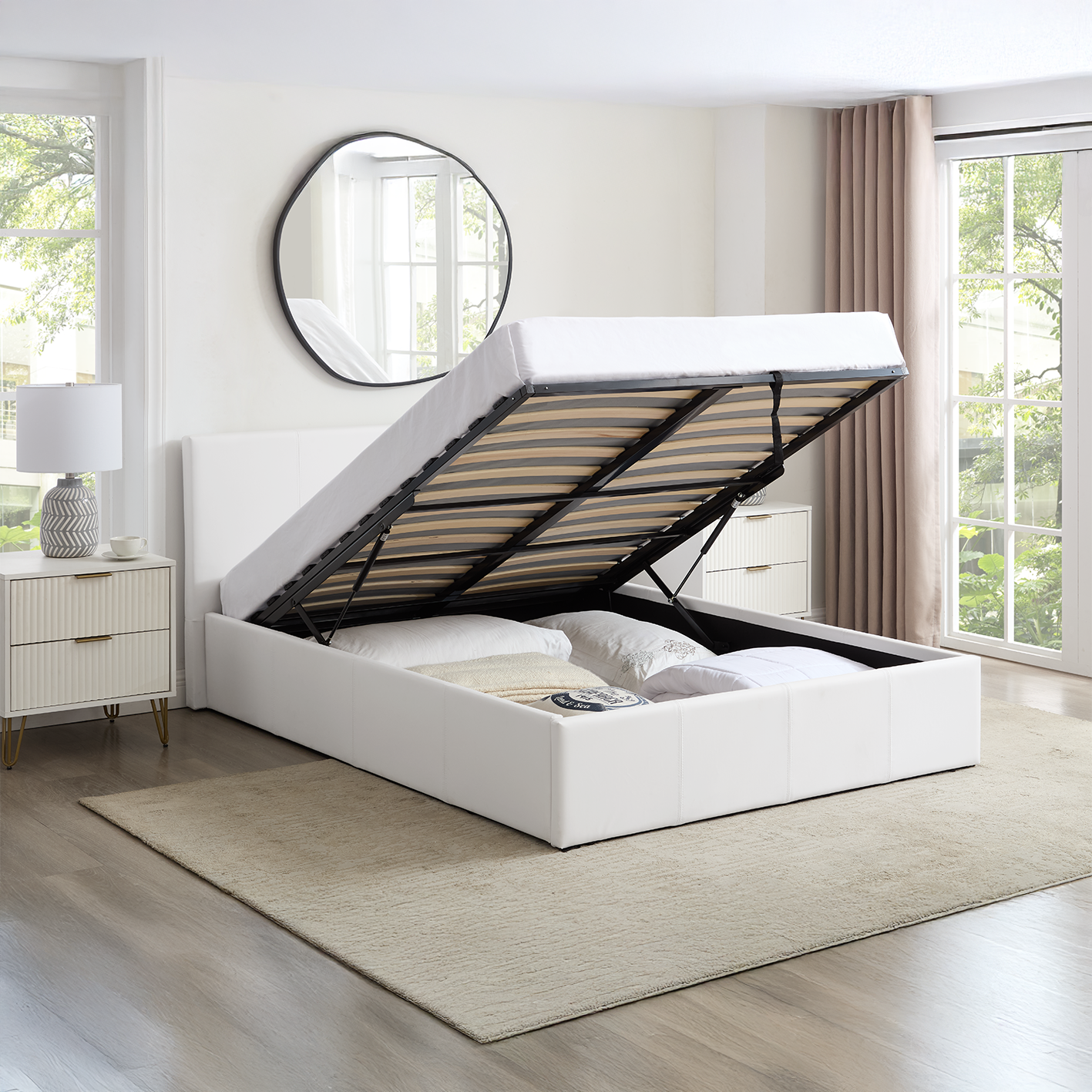 LUNA 4FT Small Double Faux Leather Ottoman Storage Bed-Mattress & Colour Options