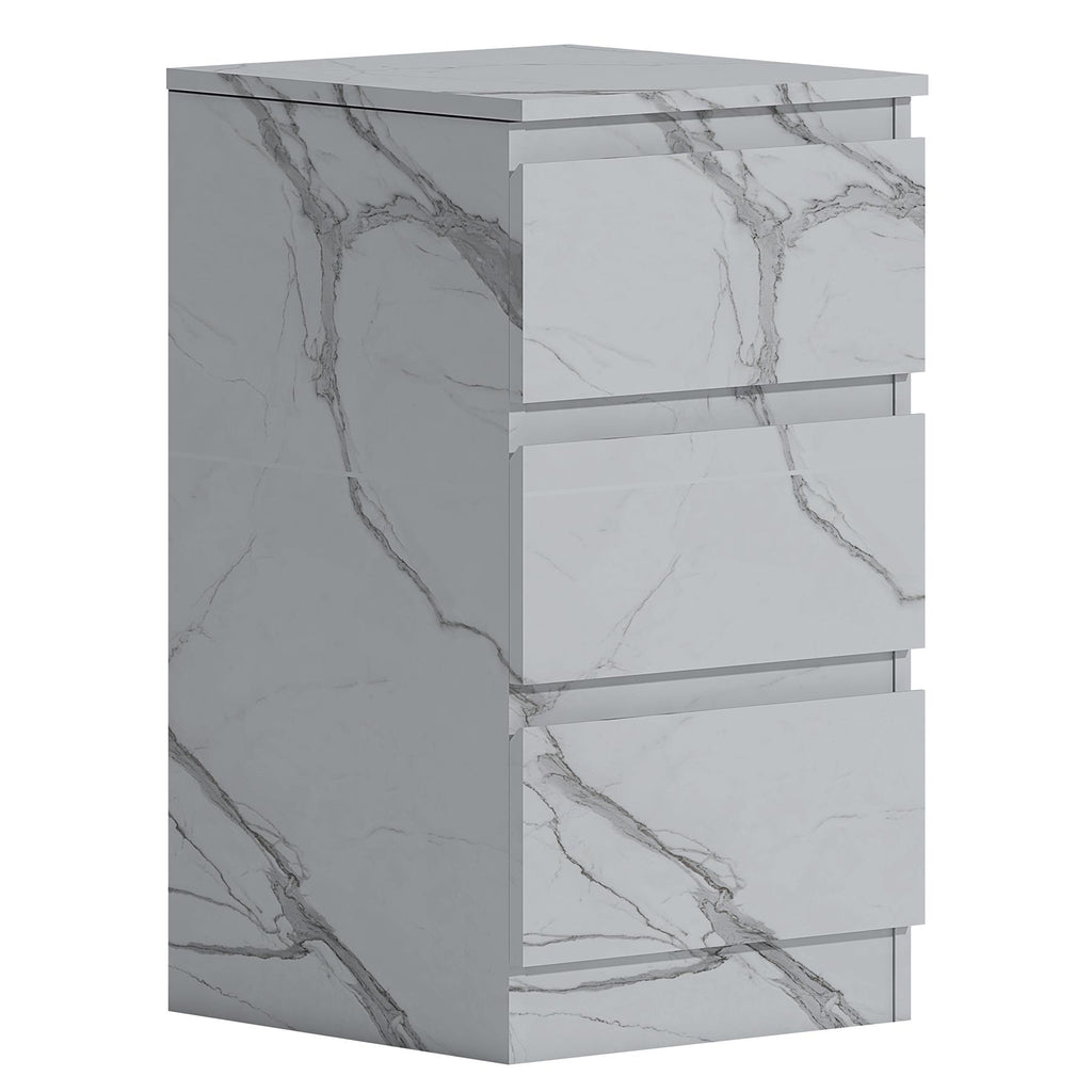 ZITA White Marble Effect 3 Drawer Bedside Table - Modern Nightstand, Stylish Bedroom Furniture