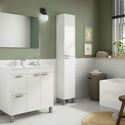 Baltic White Tall 2 Door Bathroom Storage Cabinet - Organiser for Toiletries & Towels