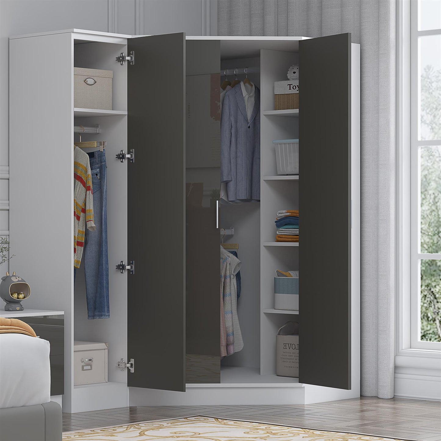 REFLECT Gloss 3 Door Corner Wardrobe Bundle Inc Corner + 1 Door Wardrobe Set