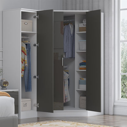 Reflect 2pc Wardrobe Bundle - 2 Door Corner + 1 Door Plain - Grey Gloss & Matt White