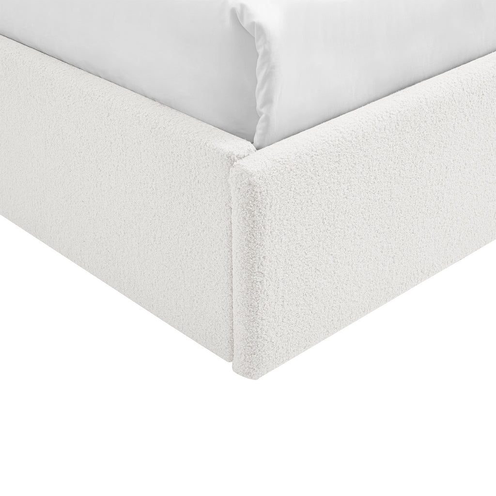 TEDDY BOUCLE 5FT King Gas Lift Up Ottoman Storage Bedframe (H: 113cm x W: 170cm x L: 220cm) (White)