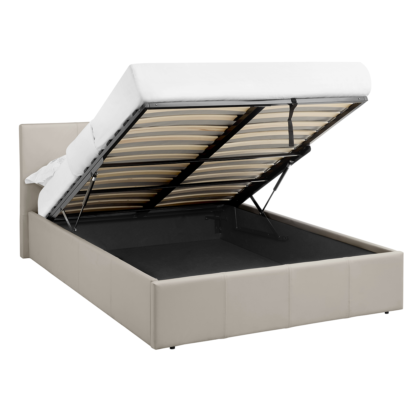 LUNA 4FT Small Double Faux Leather Ottoman Storage Bed-Mattress & Colour Options