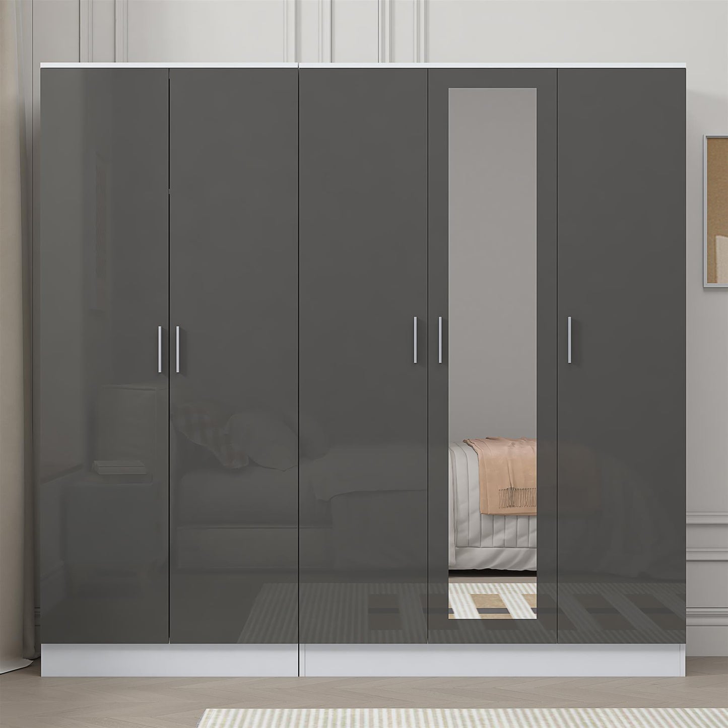 Reflect 2pc Wardrobe Bundle - 3 Door Mirror + 2 Door Plain - Grey Gloss & Matt White