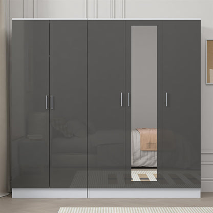 Reflect 2pc Wardrobe Bundle - 3 Door Mirror + 2 Door Plain - Grey Gloss & Matt White