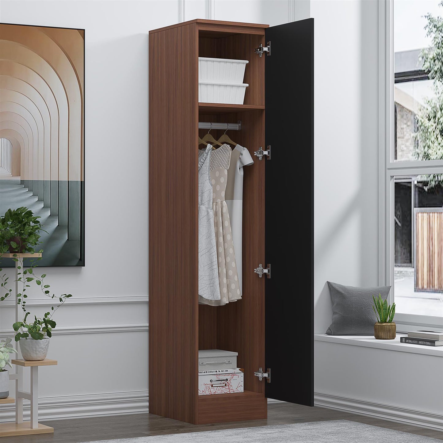 REFLECT High Gloss Bedroom Furniture Wardrobe Chest Bedside Desk - Black/Walnut