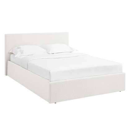 TEDDY BOUCLE 3FT Single Gas Lift Up Ottoman Storage Bedframe(White)
