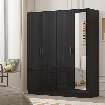 Reflect 2pc Wardrobe Bundle - 2 Door Mirror + 2 Door Plain - Black Gloss & Black Oak