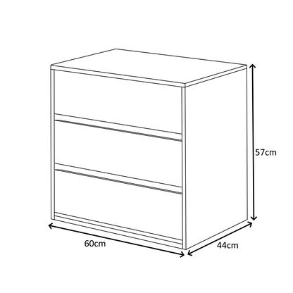 ARC Compact 3 Drawer Storage Chest White, Internal Storage 57x60x44cm