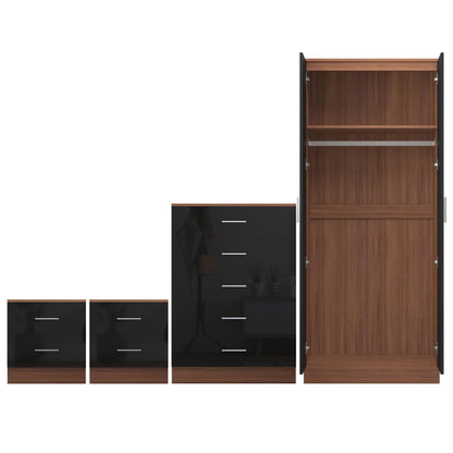 REFLECT Gloss 4pc Set - 2 Door Mirrored Wardrobe + 5 Draw Chest + 2 Bedsides