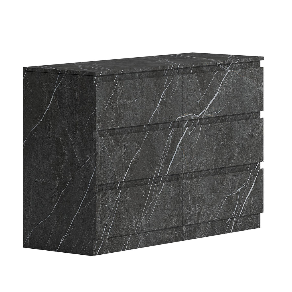 ZITA Grey Marble Effect 6 Drawer Chest - Wide Storage Unit, Stylish Bedroom Storage