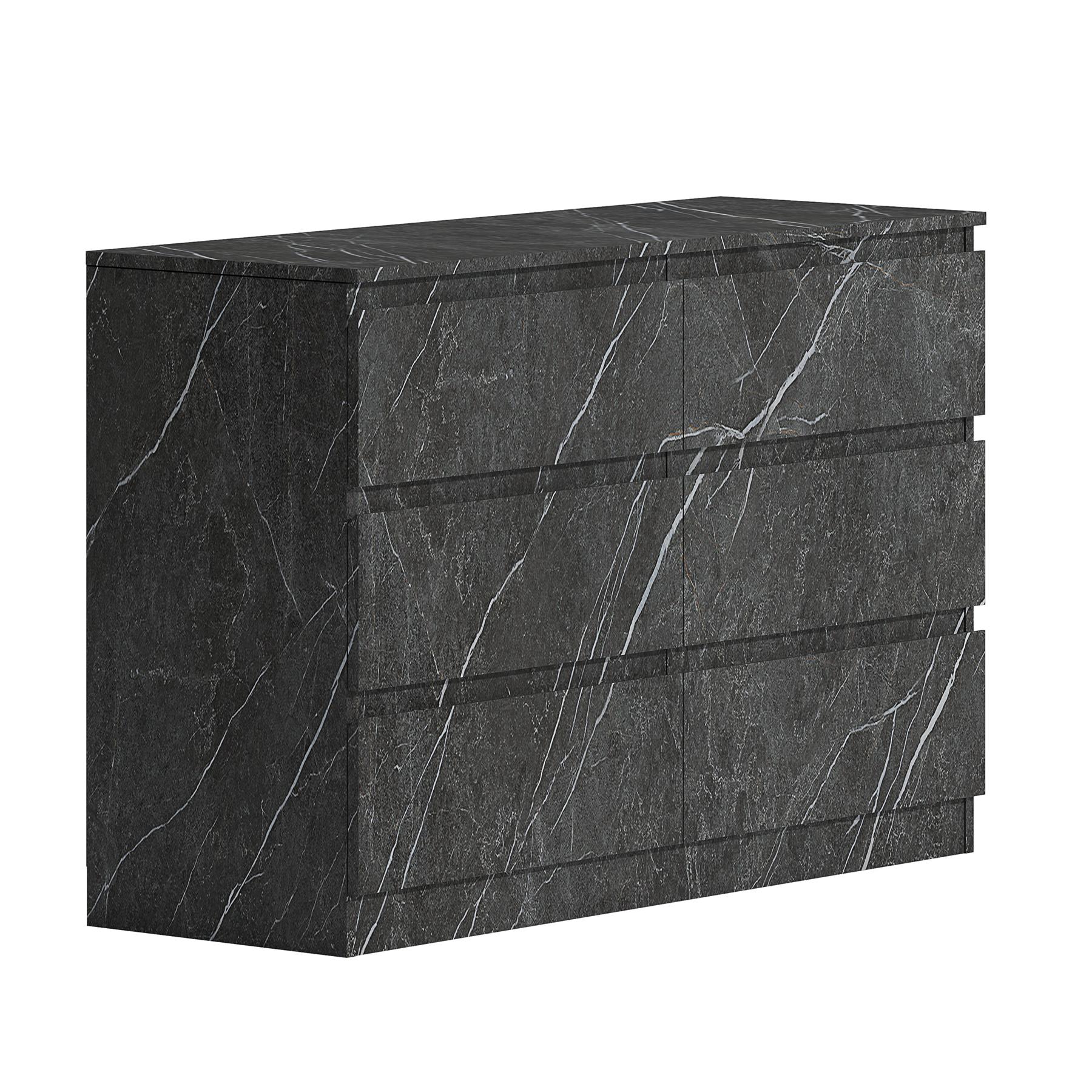 ZITA Grey Marble Effect 6 Drawer Chest - Wide Storage Unit, Stylish Bedroom Storage