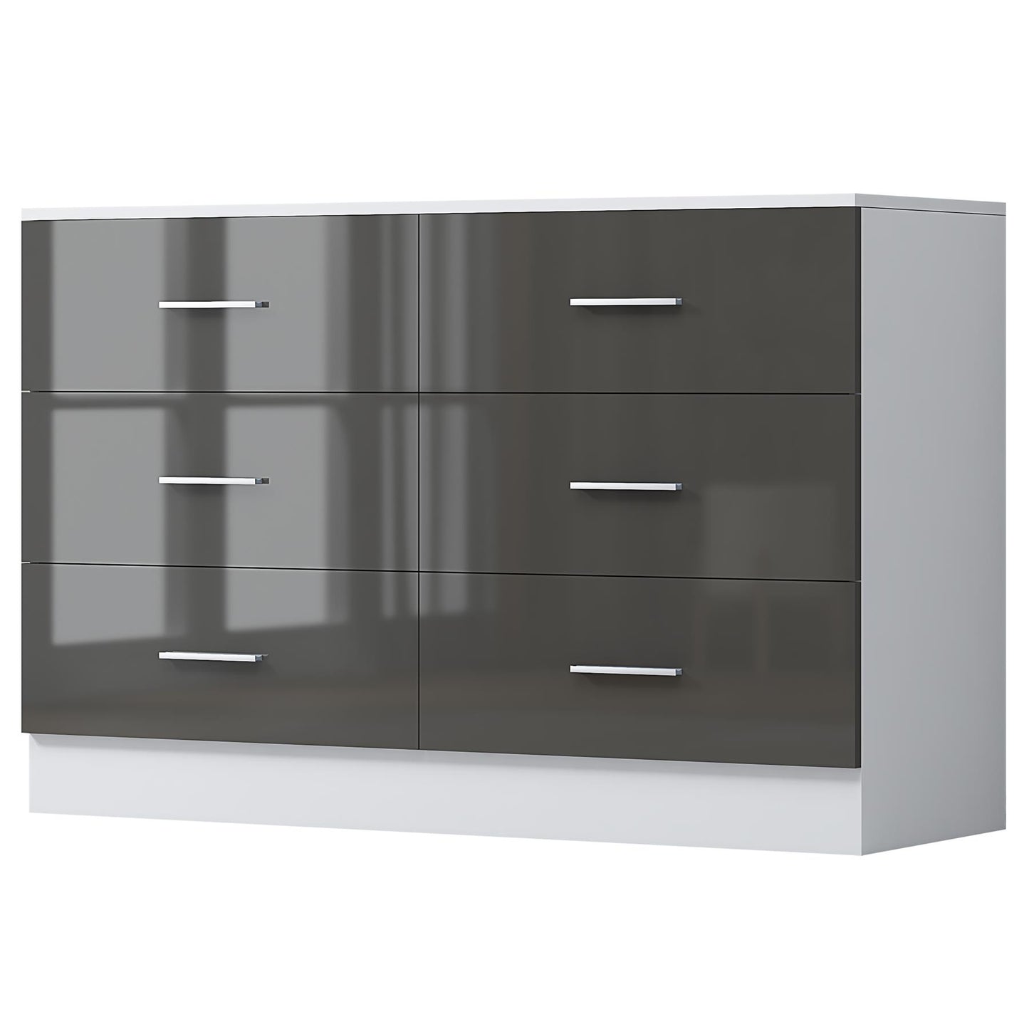 Reflect Wide 6 Drawer Chest - Grey Gloss & Matt White - Modern Bedroom Storage Unit with Drawers
