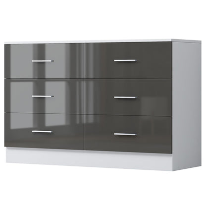 Reflect Wide 6 Drawer Chest - Grey Gloss & Matt White - Modern Bedroom Storage Unit with Drawers