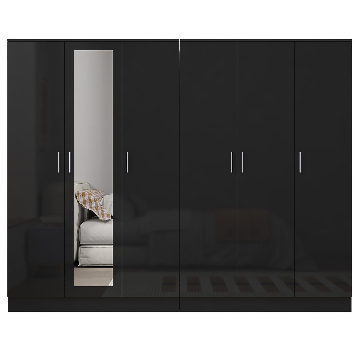 Reflect 2pc Wardrobe Bundle - 3 Door Mirror + 3 Door Plain - Black Gloss & Black Oak