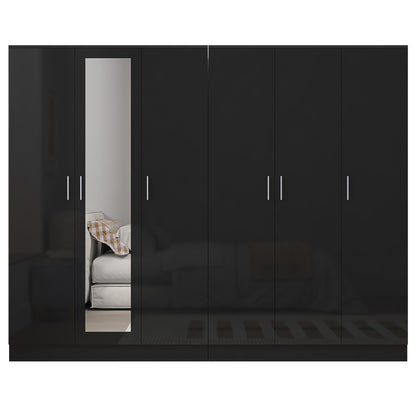 Reflect 2pc Wardrobe Bundle - 3 Door Mirror + 3 Door Plain - Black Gloss & Black Oak