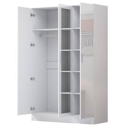 Reflect 3 Door Mirror Wardrobe-White Gloss & Matt White-Hanging Rail & 4 Shelves - Modern Design