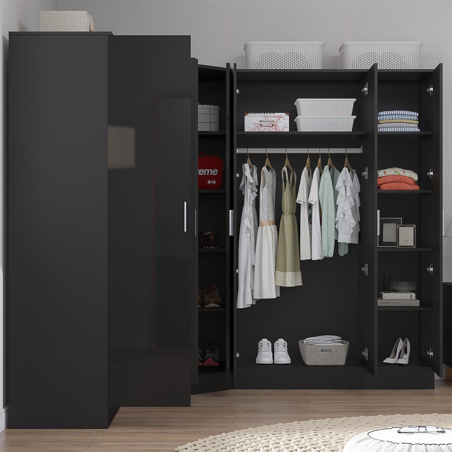 REFLECT Gloss 7 Door Wardrobe Bundle - Corner + 3dr Plain + Double Wardrobe