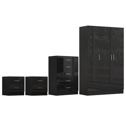 REFLECT Gloss 4pc Bedroom Set - 3 Door Wardrobe + 5 Draw Chest + 2 Bedsides