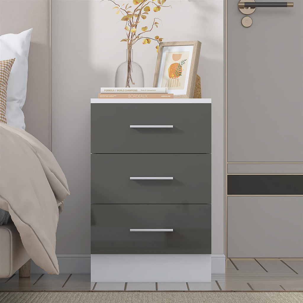 REFLECT High Gloss Bedroom Furniture Wardrobe Chest Bedside Desk in Grey/White