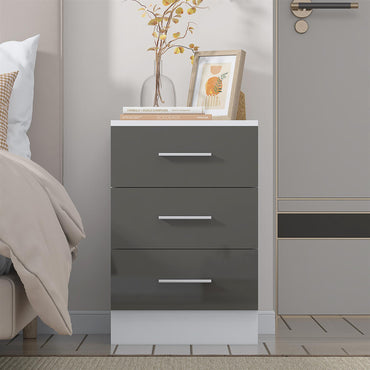 Reflect 3 Drawer Bedside - Grey Gloss & Matt White - Modern Nightstand for Bedroom Storage