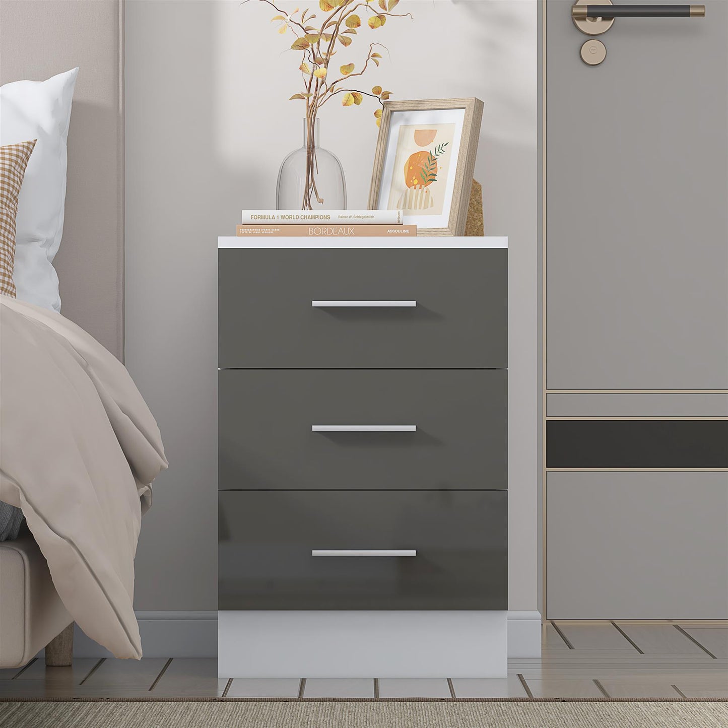 REFLECT Gloss Bedroom Furniture Wardrobe Chest Bedside Desk - 4 Colour Options