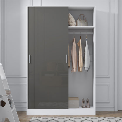 Reflect 2 Door Sliding Wardrobe - Grey Gloss & Matt White - Hanging Rails & Shelves - Modern Design