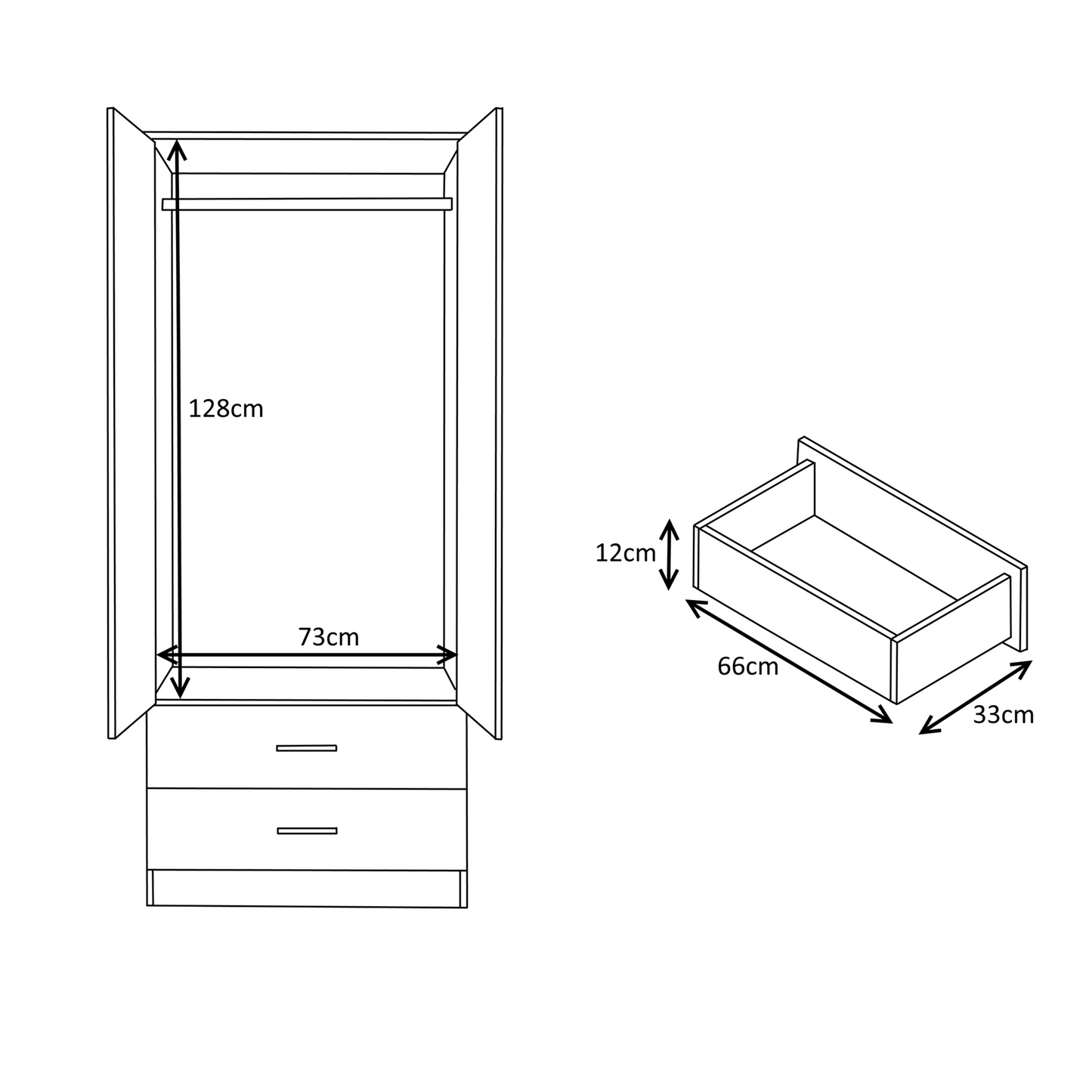 Reflect 2 Door 2 Drawer Combi Plain Wardrobe - Grey Gloss & Matt White - Hanging Rails, Drawers & Shelf