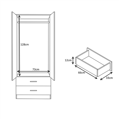 Reflect 2 Door 2 Drawer Combi Plain Wardrobe - Grey Gloss & Matt White - Hanging Rails, Drawers & Shelf