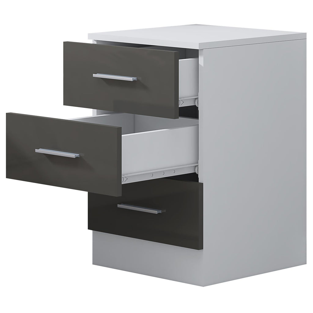 Reflect 3 Drawer Bedside - Grey Gloss & Matt White - Modern Nightstand for Bedroom Storage - H: 59.5cm x W: 39.5cm x D: 38cm