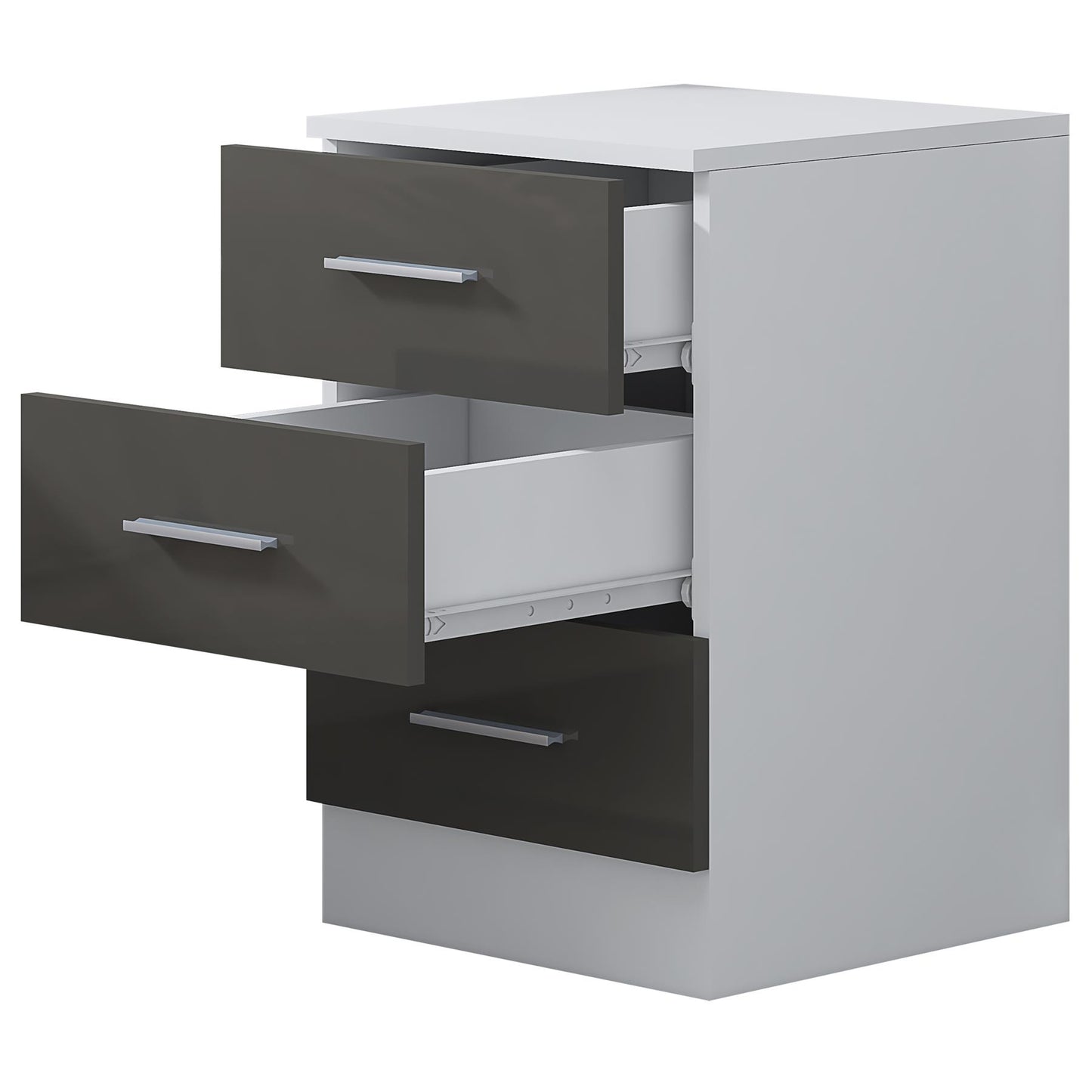 Reflect 3 Drawer Bedside - Grey Gloss & Matt White - Modern Nightstand for Bedroom Storage