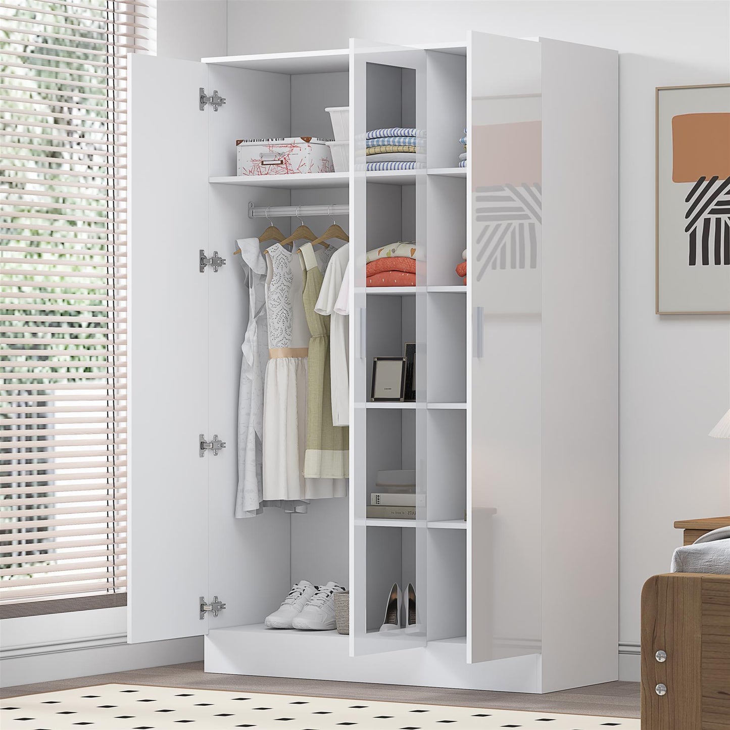 REFLECT High Gloss Bedroom Furniture Wardrobe Chest Bedside Desk Option in White