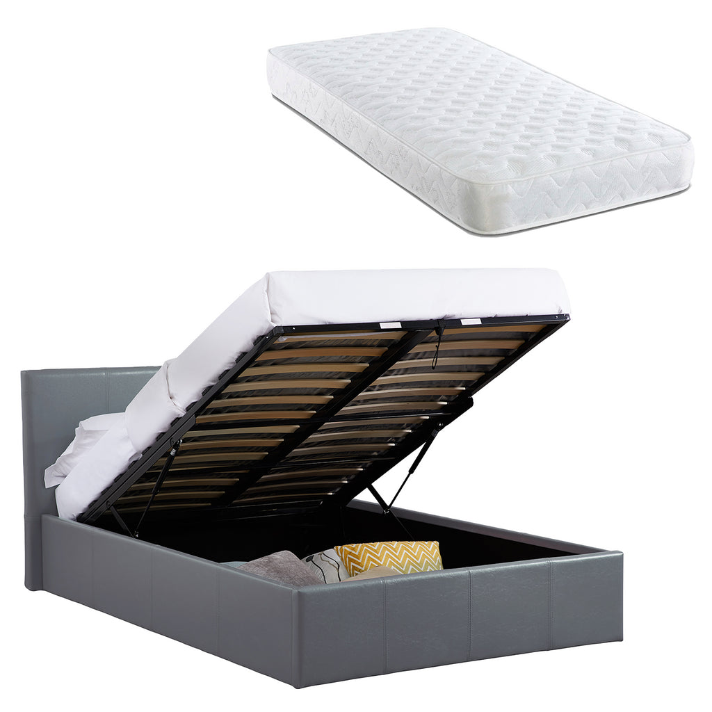 LUNA 4FT6 Double Faux Leather Ottoman Storage Bed-Mattress & Colour Options