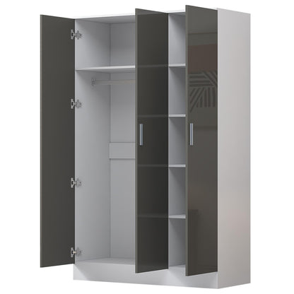 Reflect 3 Door Plain Wardrobe - Grey Gloss & Matt White - Hanging Rail & 4 Shelves - Modern Design