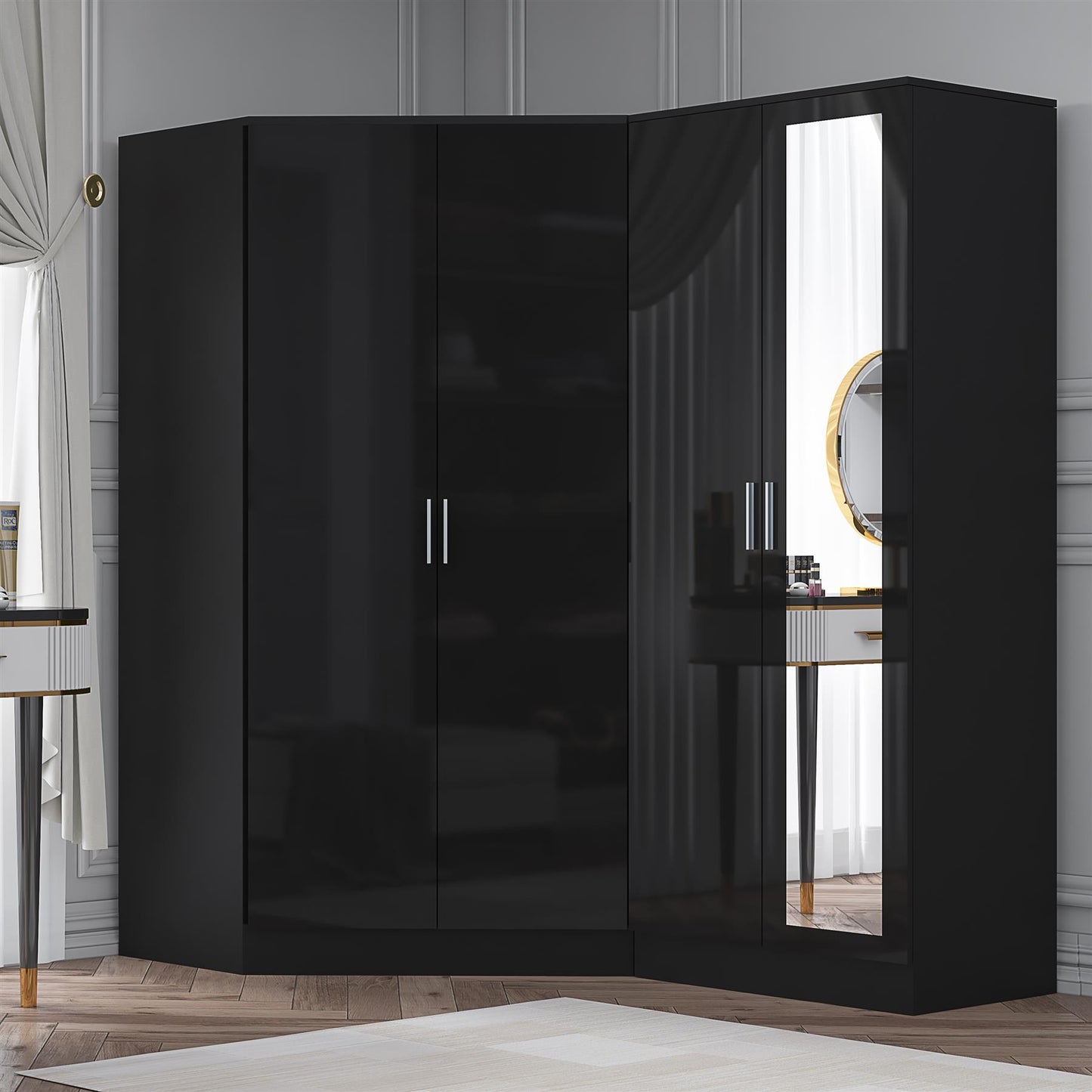 REFLECT Gloss 4 Door Wardrobe Bundle Inc 2 Door Corner + 2 Door Mirror Wardrobes