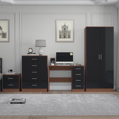 REFLECT Gloss 4pc Bedroom Set - 2 Door Wardrobe + 5 Draw Chest + Bedside + Desk