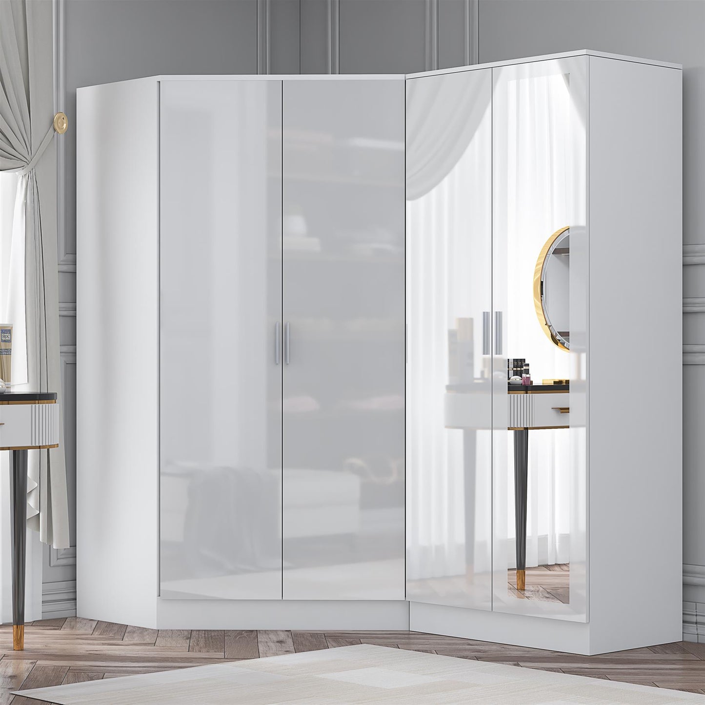 REFLECT Gloss 4 Door Wardrobe Bundle Inc 2 Door Corner + 2 Door Mirror Wardrobes