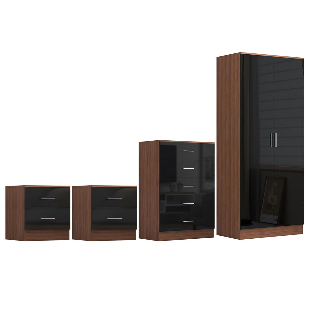 REFLECT Gloss 4pc Bedroom Set - 2 Door Wardrobe + 5 Draw Chest + 2 Bedsides