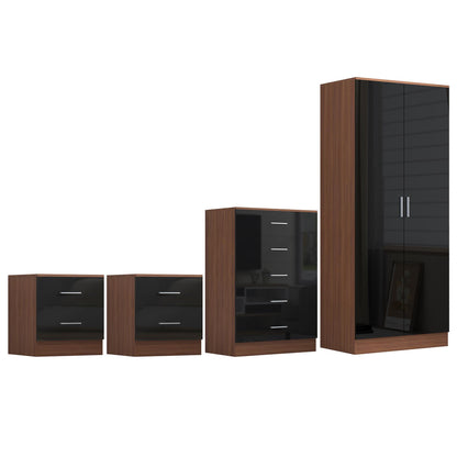 REFLECT Gloss 4pc Bedroom Set - 2 Door Wardrobe + 5 Draw Chest + 2 Bedsides