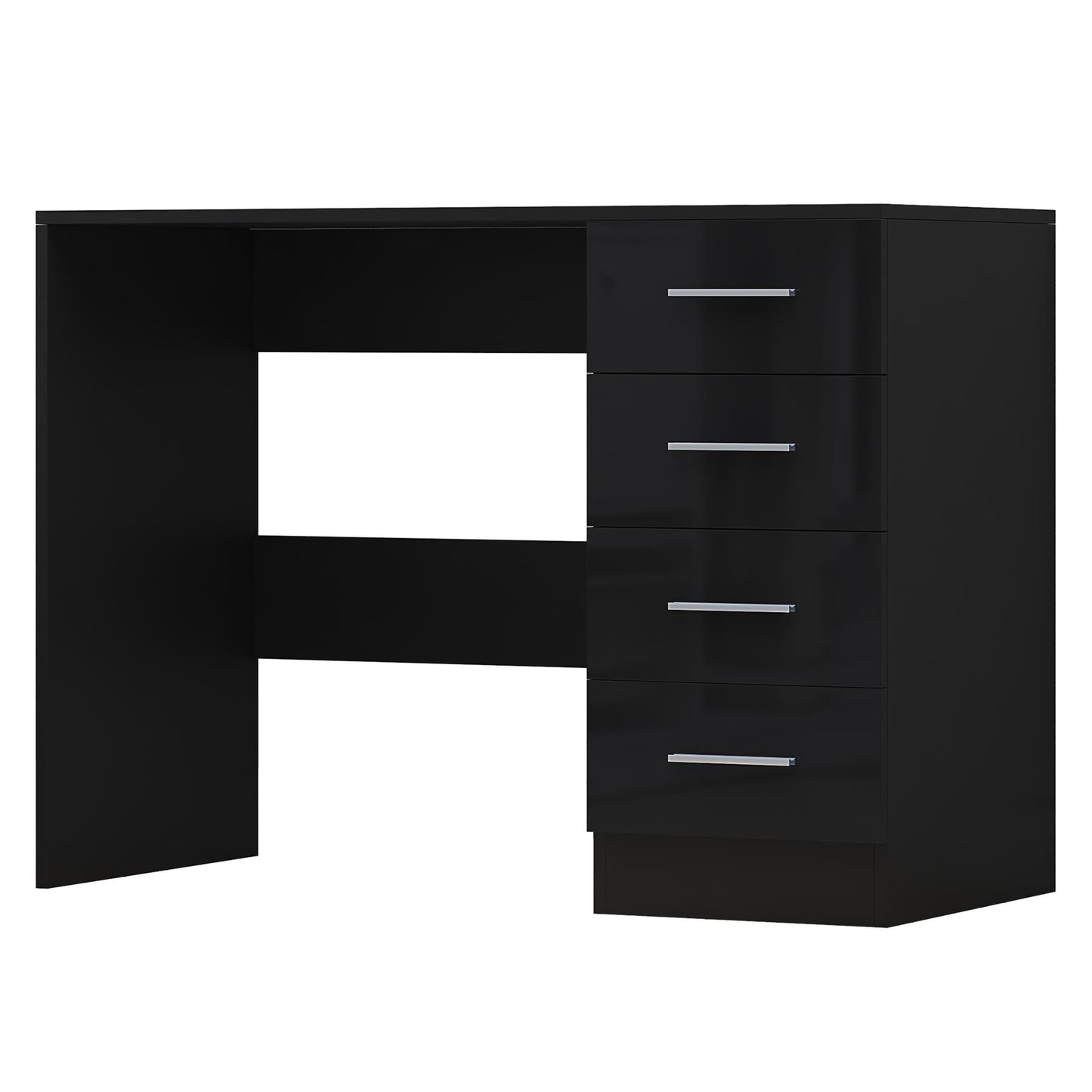 Reflect 2 Door Mirror Wardrobe, 5 Drawer Chest, 2 Drawer Bedside & Desk - Black Gloss & Black Oak - Modern Bedroom Furniture Set