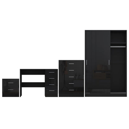 REFLECT Gloss 4pc Set - 2 Door Sliding Wardrobe + 5 Draw Chest + Bedside + Desk
